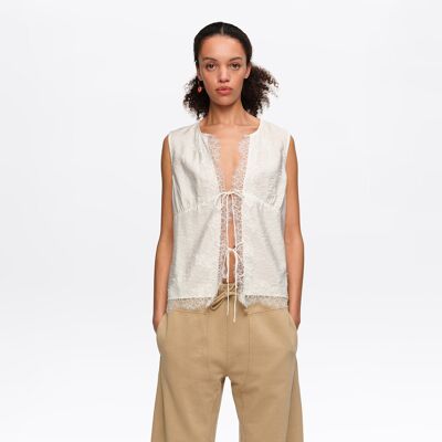 BIMBA Y LOLA White short-sleeve shirt with lace and ties WHITE M adult BIMBA Y LOLA White short-sleeve shirt with lace and ties WHITE M adult