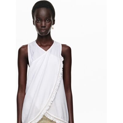 BIMBA Y LOLA White fringed wrap top WHITE XS adult BIMBA Y LOLA White fringed wrap top WHITE XS adult