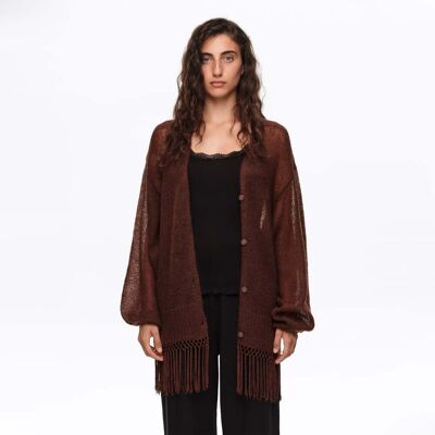 BIMBA Y LOLA Long brown fringed cardigan DARK BROWN XS adult BIMBA Y LOLA Long brown fringed cardigan DARK BROWN XS adult