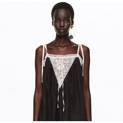 BIMBA Y LOLA Black silk lace vest top BLACK S adult BIMBA Y LOLA Black silk lace vest top BLACK S adult
