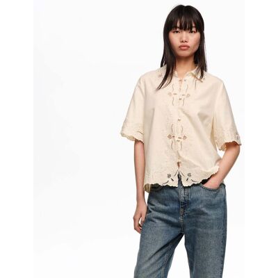 BIMBA Y LOLA Beige linen cotton embroidered shirt BEIGE XS adult BIMBA Y LOLA Beige linen cotton embroidered shirt BEIGE XS adult