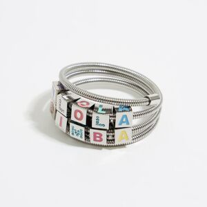 BIMBA Y LOLA Multicolored logo and crystals coil chain bracelet DARK SILVER UN adult