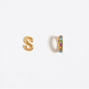 BIMBA Y LOLA Multicolor crystal mini hoop and letter S earrings GOLD UN adult