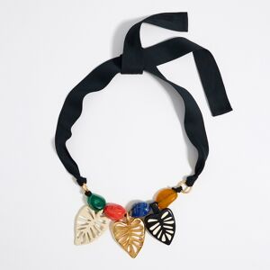 BIMBA Y LOLA Matte gold leaves and stones necklace BLACK UN adult