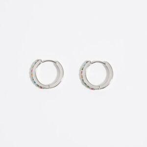 BIMBA Y LOLA Silver metal hoop earrings with crystals SILVER UN adult