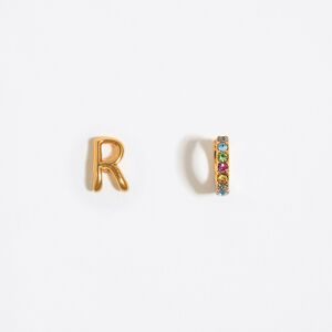 BIMBA Y LOLA Multicolor crystal mini hoop and letter R earrings GOLD UN adult