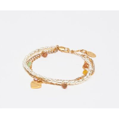 BIMBA Y LOLA Triple crystals pearls and stones heart logo bracelet GOLD UN adult BIMBA Y LOLA Triple crystals pearls and stones heart logo bracelet GOLD UN adult