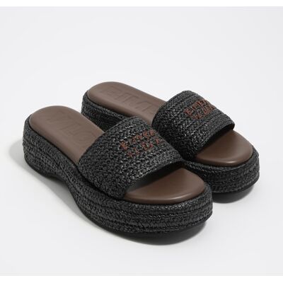 BIMBA Y LOLA Black raffia platform sandal BLACK 36 adult BIMBA Y LOLA Black raffia platform sandal BLACK 36 adult