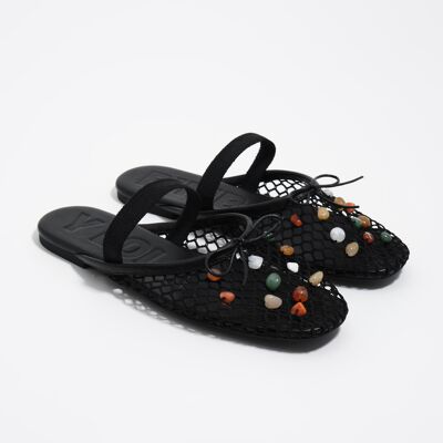 BIMBA Y LOLA Black mesh slingback ballerina with stones BLACK 36 adult BIMBA Y LOLA Black mesh slingback ballerina with stones BLACK 36 adult