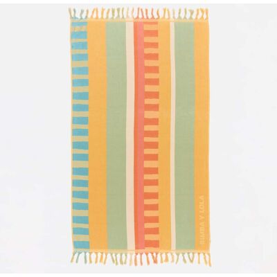 BIMBA Y LOLA Green striped towel with horizontal and vertical pattern GREEN UN adult BIMBA Y LOLA Green striped towel with horizontal and vertical pattern GREEN UN adult