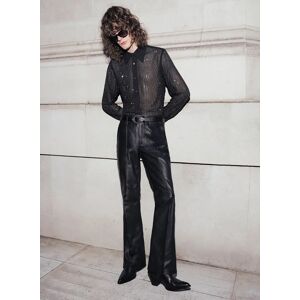 Phixclothing.com High Waisted Pin Tuck Slim Fit Flare Leather Trousers - Black / 28W L34 Black 28W L34