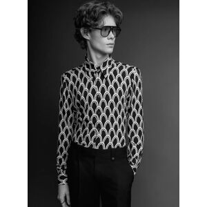 Phixclothing.com Black Art Deco Arch Geometric Viscose Shirt - Black / Medium Medium Black Medium