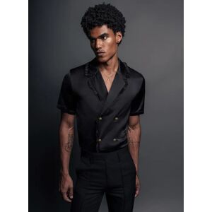 Phixclothing.com Black Satin Ruffle Lapel Shirt - Black / Small Small Black Small