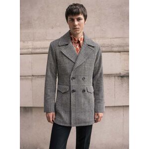 Phixclothing.com Dogtooth Check Double Breasted Wool Coat - Grey / Medium Medium Grey Medium