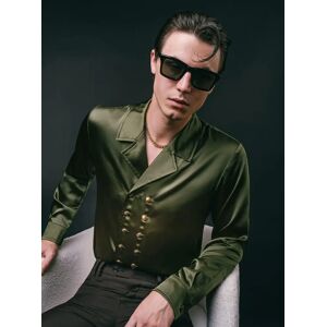 Phixclothing.com Green Double Breasted Satin Shirt - Green / Small Small Green Small