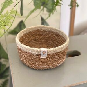 ReSpiin Shallow Seagrass & Jute Basket - Natural/White - Small