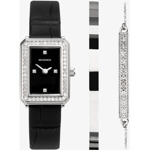 Sekonda Black & Silver Stone Set Watch Gift Set 49005