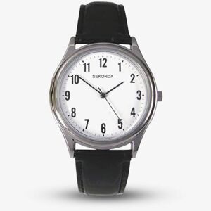Sekonda Easy Reader Silver & Black Leather Watch 3621