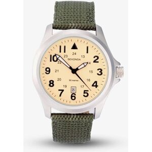 Sekonda Classic Aviator Cream & Green Fabric Strap Watch 3341