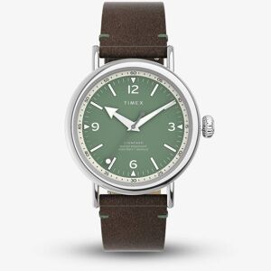 Timex Waterbury Sage Green Dial Brown Leather Strap Watch TW2V71200