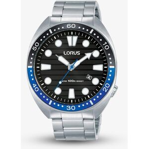 Lorus Mens Sports Black Dial Stainless Steel Bracelet Watch RH921LX9