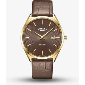 Rotary Mens Ultra Slim Gold Plated Brown Dial Watch GS08013/49