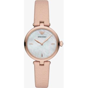 Emporio Armani Ladies Rose Gold Plated Mother Of Pearl Dial Pink Leather Strap Watch AR11199