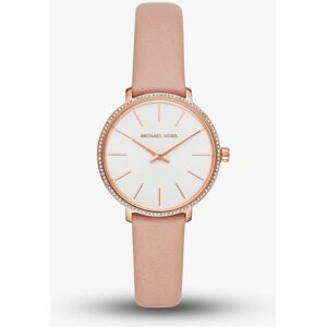 Michael Kors Ladies Pyper Rose Gold Plated White Dial Pink Leather Strap Watch MK2803