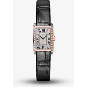 Longines Ladies DolceVita 18ct Rose Gold Diamond Set Black Leather Strap Watch L5.258.9.71.0