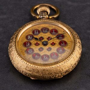 Pre-Owned Small Engraved Open Enamel Face Pocket Watch 4410255