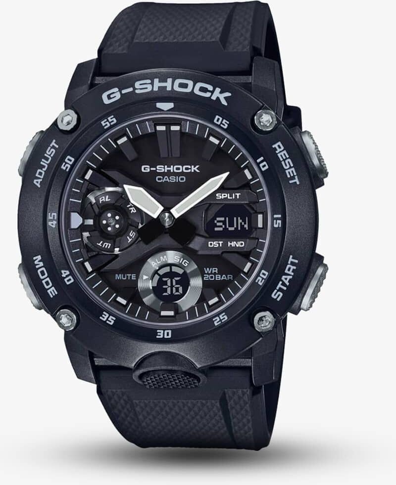 Casio G Shock Classic Carbon Core Guard Chronograph Dual Display Black Plastic Strap Watch GA-2000S-1AER
