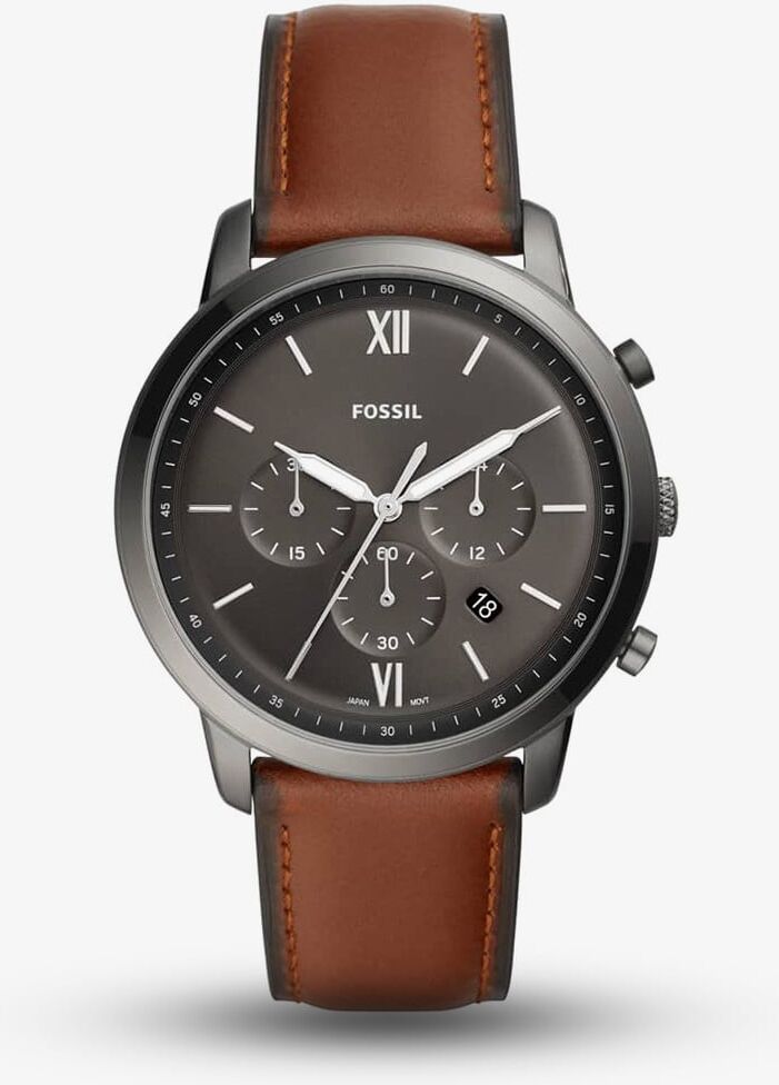 Fossil Mens Neutra Stainless Steel Grey Chronograph Dial Amber Leather Strap Watch FS5512