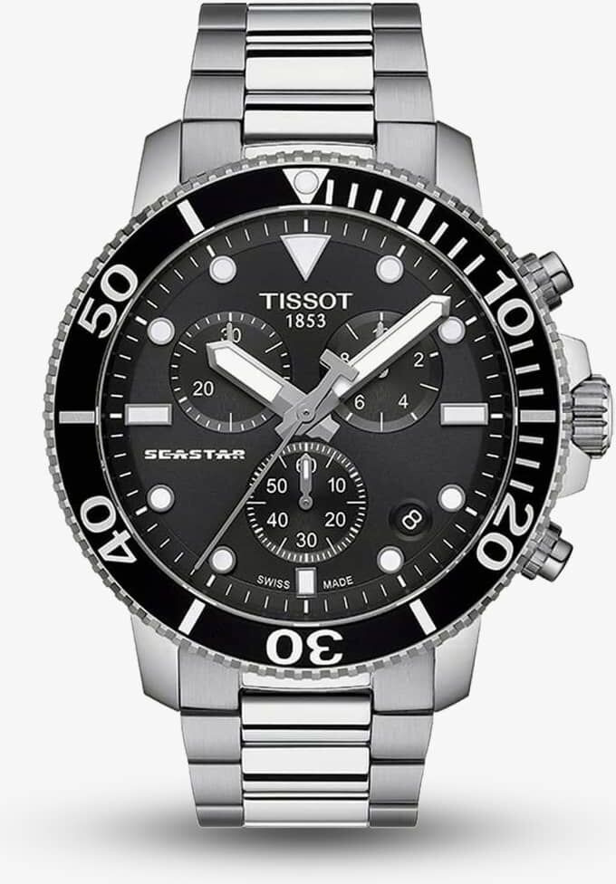 Tissot Mens T-Sport Seastar 1000 Chronograph Black Dial Stainless Steel Bracelet Watch T120.417.11.051.00