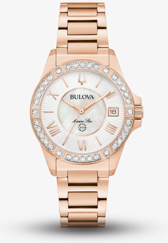 Bulova Ladies Marine Star Rose Gold Plated Watch 98R295