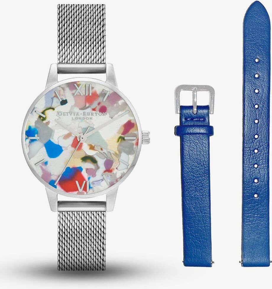 Olivia Burton Pop Art Midi Mesh Bracelet & Eco-Vegan Strap Watch Set OBGSET151
