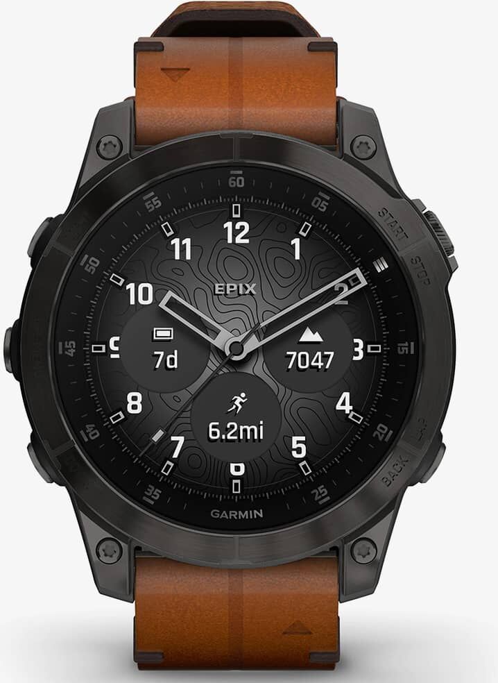 Garmin epix 2 47mm Black Case & Leather Strap Smartwatch 010-02582-30