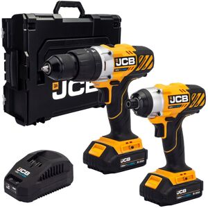 JCB 18V Cordless Combi Drill & Impact Driver Kit, 2x 2.0Ah Li-Ion Batteries, Charger and L-Boxx   21-18TPK-2