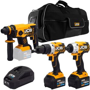 JCB 18V Brushless Combi Drill, Impact Driver & Hammer Drill Kit, 2 x 5Ah Li-Ion Batteries, Charger and 26'' Kit Bag  21-18BL3PK-5