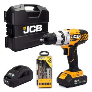 JCB 18V Brushless Drill Driver, 1/4  Hex Chuck,  2.0Ah Li-Ion Battery, 2.4A fast charger, 4 Pcs Drill Bit Set in W-Boxx 136   21-18BLDD-2X-WB