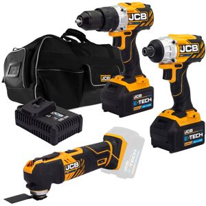 JCB 18V Cordless Combi Drill, Impact Driver & Multi-Tool Kit, 2x 5.0Ah Li-Ion Batteries, Charger, 26'' Kit Bag   21-18TPKMT-5