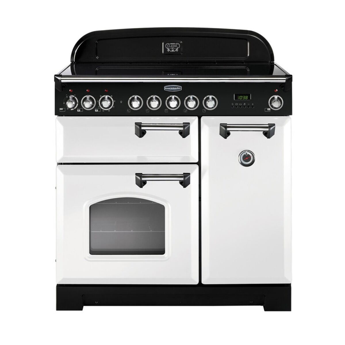 Rangemaster Classic Deluxe 90 Ceramic Range Cooker - White/Chrome