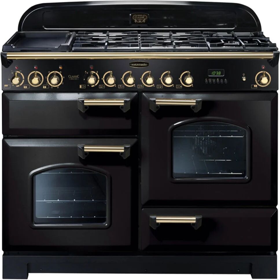 Rangemaster Classic Deluxe 110 Dual Fuel Range Cooker - Black/Brass