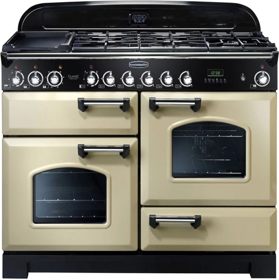 Rangemaster Classic Deluxe 110 Dual Fuel Range Cooker - Cream/Chrome