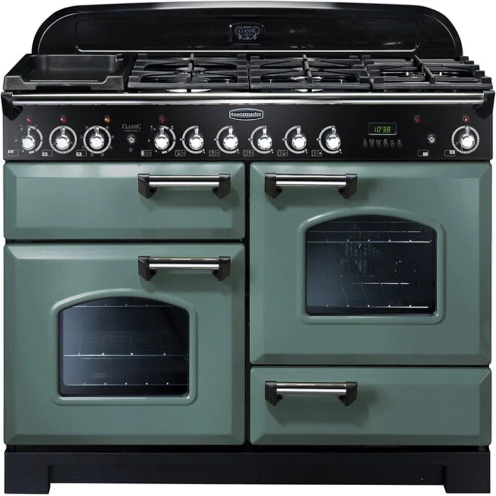 Rangemaster Classic Deluxe 110 Dual Fuel Range Cooker - Mineral Green/Chrome