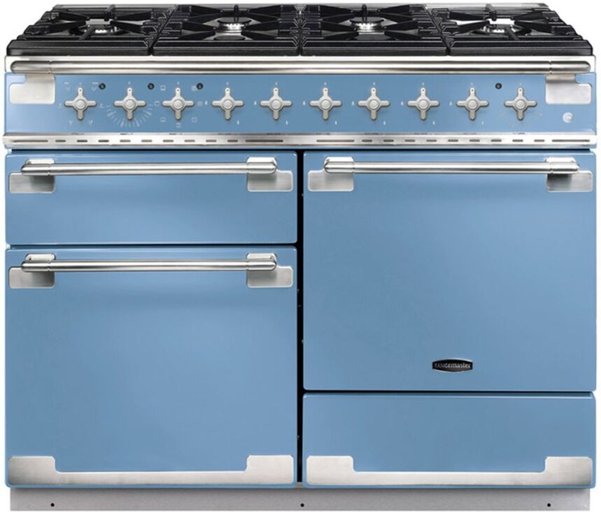 Rangemaster Elise 110 Dual Fuel Range Cooker - China Blue/Nickel