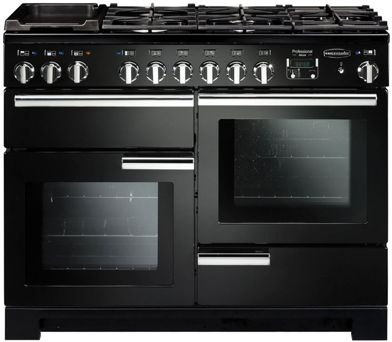 Rangemaster Professional Deluxe 110 Dual Fuel Range Cooker - Black/Chrome