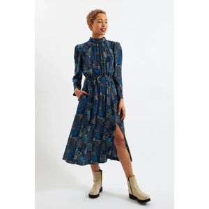 Louche Ygritte Geo City Print Long Sleeve Midi Dress blue 10 Female