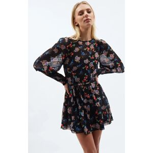 Louche Daphne Carpathian Florals Print Shirred Cuff Tie Waist Mini Dress red 14 Female