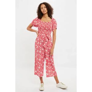 Louche Ziba Roaring Daisy Print Shirred Bodice Cropped Jumpsuit red 14 Female