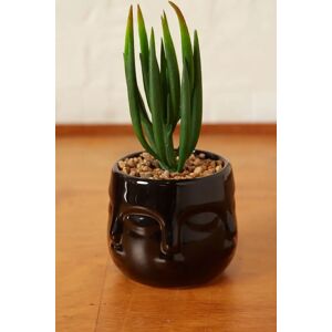 Joy Large Faux Succulent In A Ceramic Face Planter Black Black Female